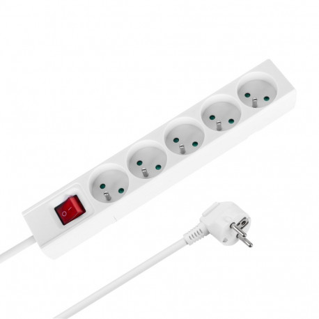 Przedłużacz 5 gniazd 1,5m typu francuskiego z przełącznikiem (3x1,0mm) Rebel biały