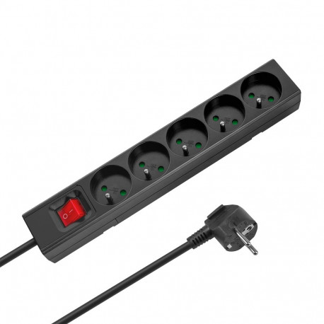 Rebel pikendusjuhe 5 pistikupesaga 2m prantsuse tüüpi lülitiga (3x1,5mm), must