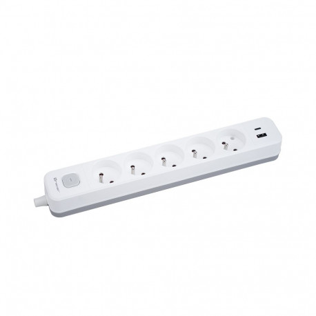 Przedłużacz TRACER Grid 5S Mobile Ready (5 gniazd,wyłącznik, 1x USB A+ 1x Type C, max 20W, white&gre