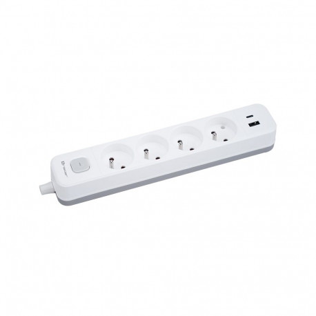 TRACER pikendusjuhe Grid 4S Mobile Ready 1,5m, 4 pistikupesa, lüliti, 1x USB A + 1x Type C, max 20W,