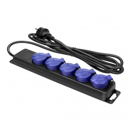 Pritsmekindel töökoja pikendusjuhe IP44, 5 pistikupesa 2P+Z IP44 Schuko, kummikaabel H05RR-F 3x1,5mm