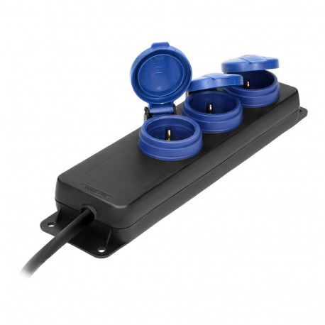Pritsmekindel töökoja pikendusjuhe IP44, 3 Schuko 2P+Z pistikupesa, kummikaabel H05RR-F 3x1,5mm, pik