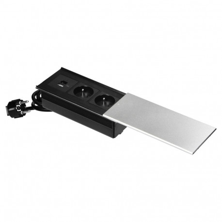 Gniazdo meblowe z przesuwną pokrywą, 2x2P+Z (French), USB A+C, srebrne