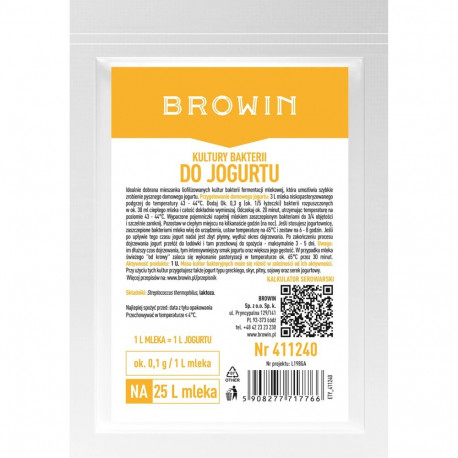 Browin Yoghurt Bacterial Culture 411240, 3.0 g, 1 U, for 25 L milk, intended for yoghurt