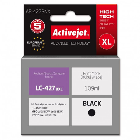 Activejet printeri tindikassett AB-427BNX, asendus Brother LC-427BXL-le, Supreme, 109ml, must