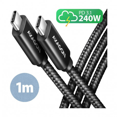 "AXAGON BUCM2-CM10AB Ladekabel, USB-C zu USB-C 2.0, 1 m, PD 240 W 5 A, ALU - Schwarz"