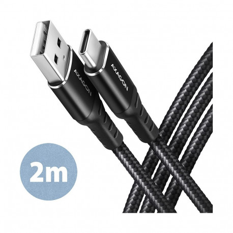 "AXAGON BUCM-AM20AB USB-C zu USB-A Kabel, 2 m, USB 2.0, 3A, geflochten - schwarz"