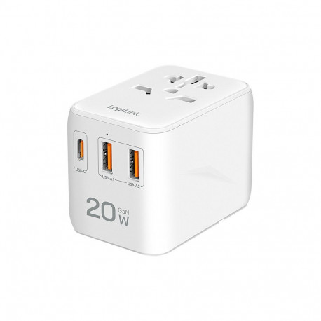 "USB-A/C Travel charger, 20 W, GaN, 3-port, 2x USB-A (QC), 1x USB-C (PD), Slim Version, White"
