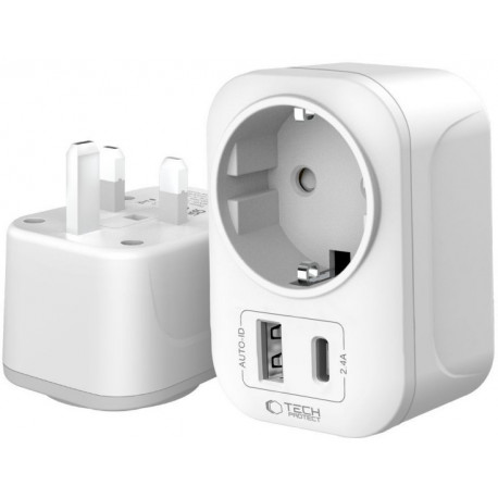 Tech-Protect reisiadapter TA100 UK-EU, valge (avatud pakend)