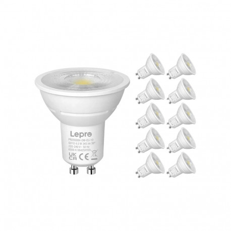 LEPRO 200084-DW-EU-10 GU10 Dimmable LED Bulb, 4.5W, 345 lm, 6500K, 38°, 10 pcs.