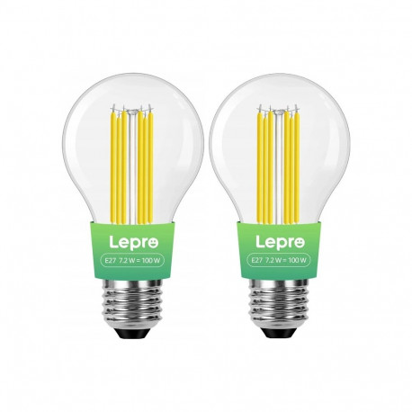 LED bulb LEPRO 100094-WW-EU-2 E27 Filament 7.2W (100W) 1521lm 2700K class A 2pcs