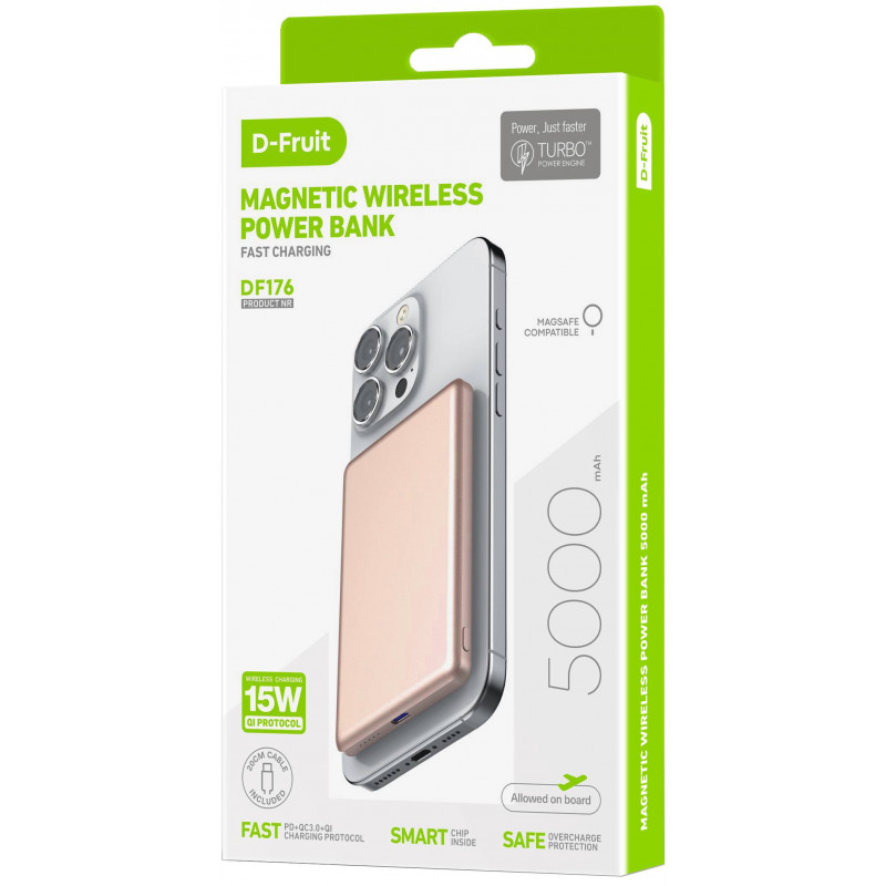 D-Fruit akupank 5000mAh Wireless DF176, roosa