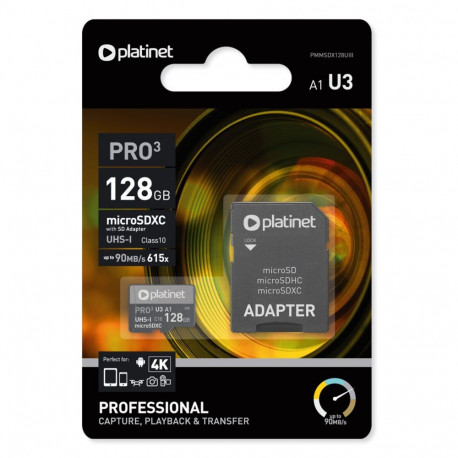PLATINET microSDXC SECURE DIGITAL + ADAPTER SD 128GB UIII UHS [42910]