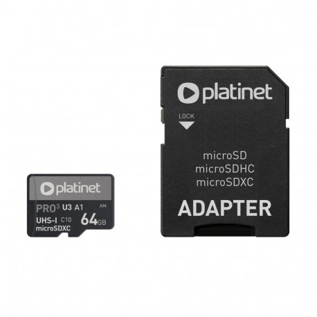 PLATINET microSDXC SECURE DIGITAL + ADAPTER SD 64GB class10 UIII 90MB/s [43999]