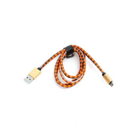 PLATINET MICRO USB TO USB LEATHER CHECKED CABLE 1M ORANGE