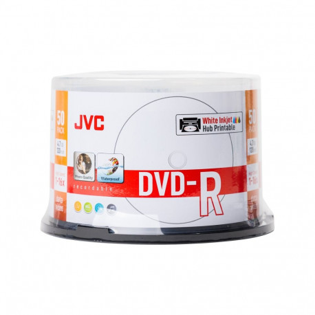 JVC DVD-R 4,7GB 16X INKJET WHITE PRINTABLE WATERPROOF PHOTO GLOSSY CAKE*50 70771BJCK0018