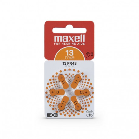 MAXELL BATTERY ZINK AIR PR48 (13) HEARING AID 6PK BLISTER 790419.00.EU