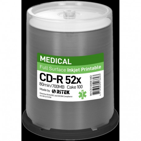 TRAXDATA RITEK CD-R 700MB 52X PRINTABLE MEDICAL CAKE*100 901CK100IW-MD