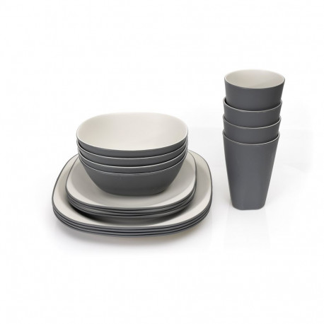 PLATINET CAMPING TABLEWARE SET 16 PCS 4 PERSON DINNER PLATE/BOWL/DESSERT PLATE/CUP GREY