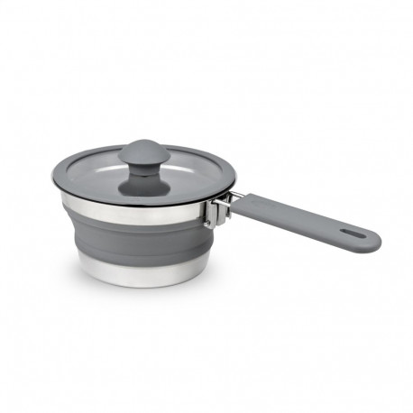 PLATINET SILICONE FOLDABLE CAMPING COOCKING SAUCEPAN POT WITH LONG HANDLE 1L GREY [46299]
