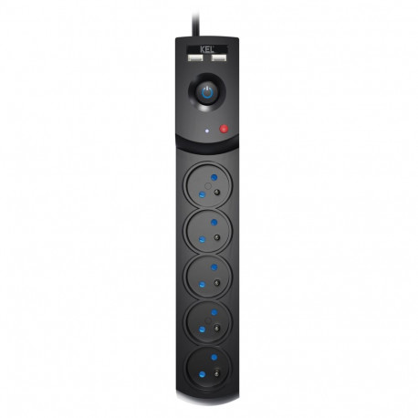 Professionaalne pikendusjuhe kaitsme ja liigpingekaitsega, 5 pistikupesa, 2 USB-porti, 1,5m, 10A, 23