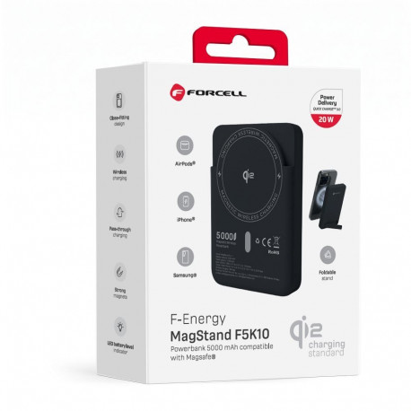 Powerbank compatible with MagSafe Forcell F-Energy MagStand QI2 F5K10 QC3.0 PD3.0 20W 5000 mAh black
