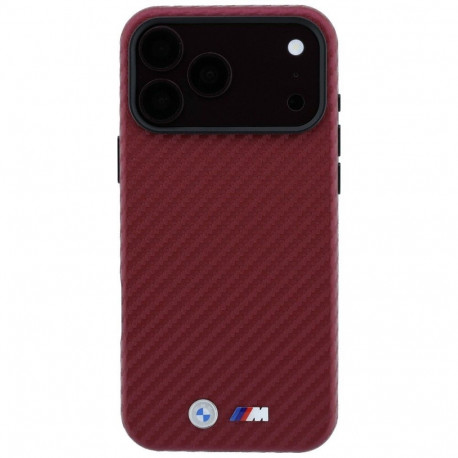 BMW case for IPHONE 18 Pro/17 Pro compatible with MagSafe (Carbon Metal Logo) burgundy