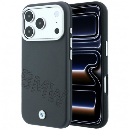BMW case for IPHONE 18 Pro/17 Pro compatible with MagSafe (Sign Inclined Deboss Letters) grey