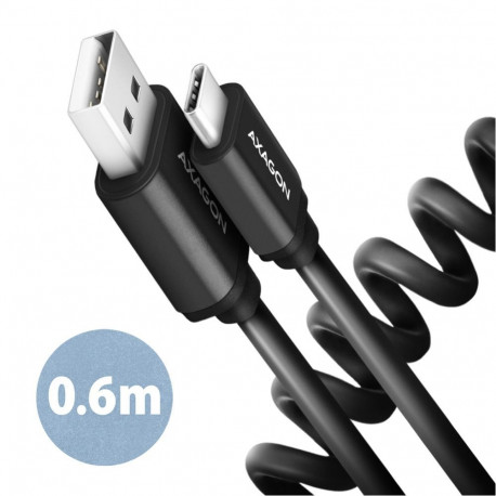 Axagon BUCM-AM10TB TWISTER cable USB-C  USB-A, 0.6m, USB 2.0, 3A, ALU, tpe, black