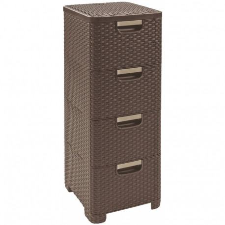 Storage Drawer Unit - CURVER Rattan 209906, 4 × 14 L, Dark Brown
