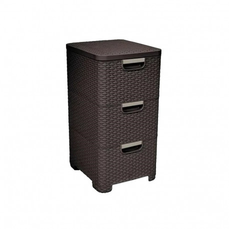 Storage Drawer Unit - CURVER Rattan 206313, 3 × 14 L, Dark Brown
