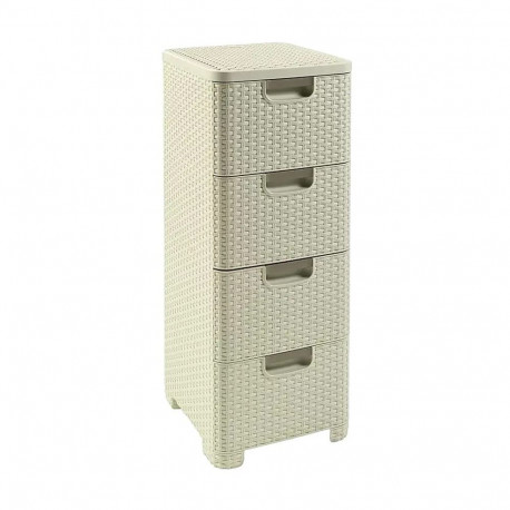 Storage Drawer Unit - CURVER Rattan 209907, 4 × 14 L, Cream
