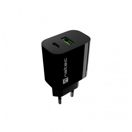 Natec Ribera USB Charger 1X USB-A + 1X USB-C 20W, Black