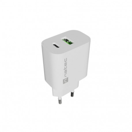 Natec Ribera USB Charger 1X USB-A + 1X USB-C 20W, White