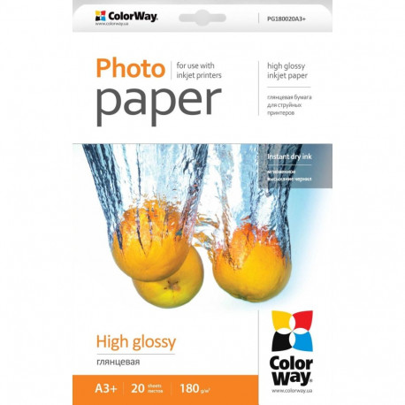 ColorWay High Glossy Photo Paper, 180g/m, A3+, 20pcs.