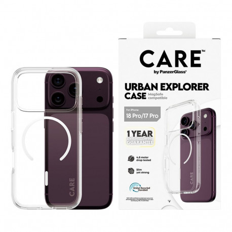 "CARE by PanzerGlass Urban Explorer Case Transparent m. Weiss Magsafe iPhone 17 Pro"