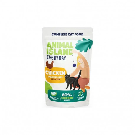 ANIMAL ISLAND märg kassitoit Everyday, rebitud kanafileetükid puljongis 85g