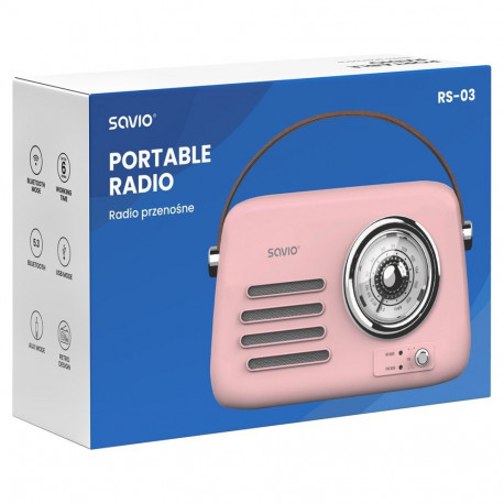 Portable Radio - SAVIO RS-03 Bluetooth 5.3 MP3 AUX USB 3 W 1500 mAh Pink