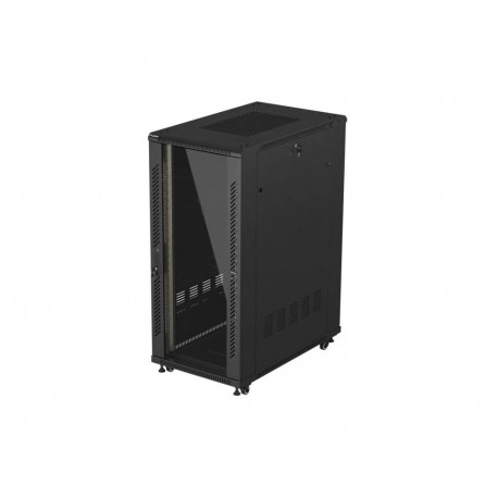 19" 27U 600 × 1000 BLACK FLOOR-STANDING RACK CABINET WITH GLASS DOOR, LANBERG (FLAT PACK)