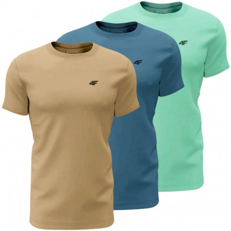 4F meeste T-särk M4481 3-pakk 4FWSS26TTSHM4481 91S XL, beež, sinine, mündiroheline