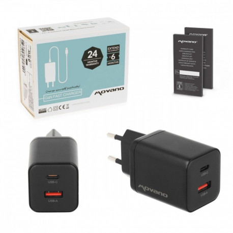GaN 45W USB-C PD + USB-A laadija, must