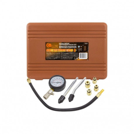 Bensiinimootori kompressioonimõõtur, FORSTIME, FT-908G1, 0-20 Bar, 8 osa, M10, M12, M14, M18 adapter