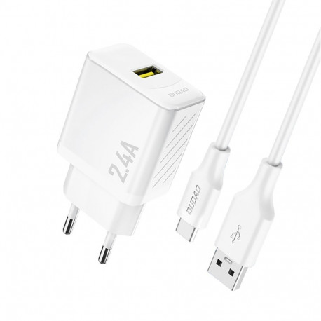Dudao Dudao A23TEU 2.4A GaN USB-A Wall Charger with USB-A - USB-C Cable - White