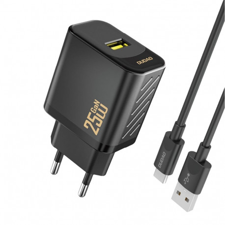 Dudao Dudao A27STEU 25W GaN USB-A Wall Charger with USB-A - USB-C Cable - Black