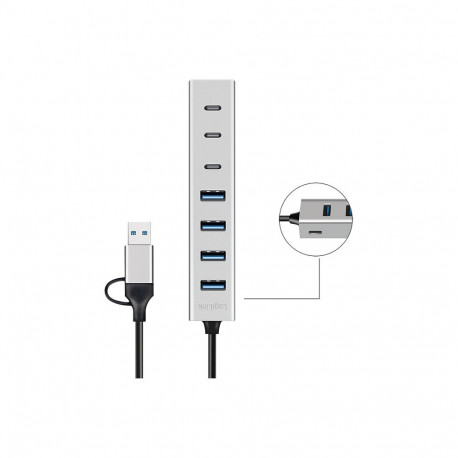 LogiLink USB-jaotur USB 3.0, 7-pordiline, 4x USB-A, 3x USB-C, alumiiniumkorpus