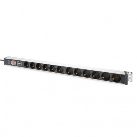 Digitus Socket strip with aluminum profile with switch and surge protection, 12-way safety sockets, 