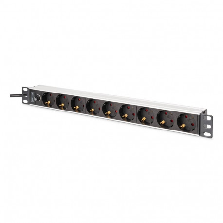 Digitus toitejaotusseade DN-95437, 9 vahelduvvoolupesa, 1U, must, hõbedane