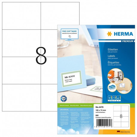 HERMA Premium etiketid A4 105x74mm, matt valge paber, 800tk