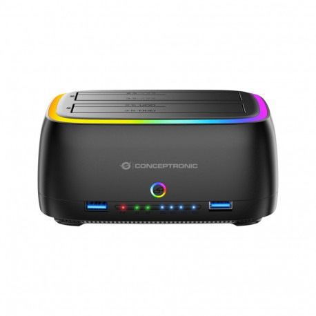 Conceptronic kahe pesaga RGB-kõvaketta dokkimisjaam DONN36B, 2.5/3.5-Inch HDD-dele ja SSD-dele, 2 × 