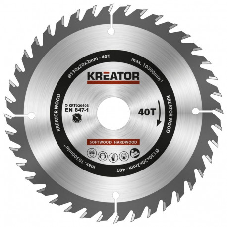Kreator Circular Saw Blade KRT020403, 130mm, 20mm, 2.00mm, 40T, 20°, 1.30mm
